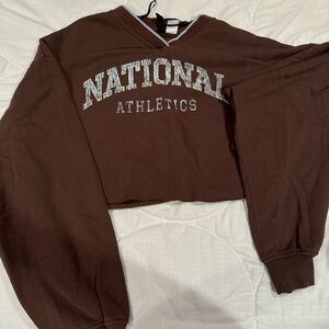 H&M Brown Crop Top with White Print